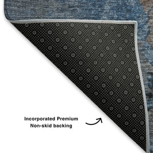 HomeRoots 9' X 12' Coffee and Blue Abstract Area Rug - Washable, UV Protected, Stain Resistant, Soft Touch! 706342