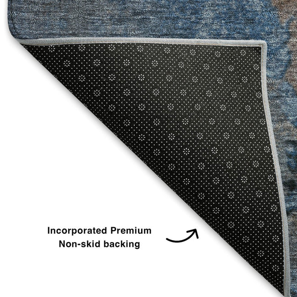 HomeRoots 9' X 12' Coffee and Blue Abstract Area Rug - Washable, UV Protected, Stain Resistant, Soft Touch! 706342