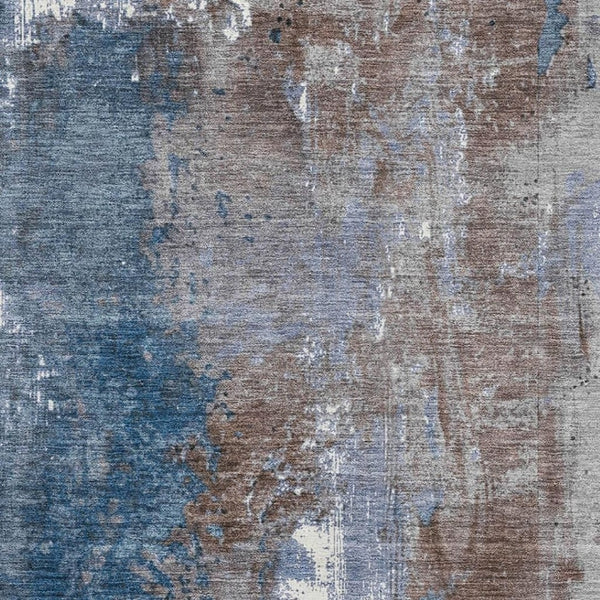 HomeRoots 9' X 12' Coffee and Blue Abstract Area Rug - Washable, UV Protected, Stain Resistant, Soft Touch! 706342
