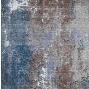HomeRoots 9' X 12' Coffee and Blue Abstract Area Rug - Washable, UV Protected, Stain Resistant, Soft Touch! 706342
