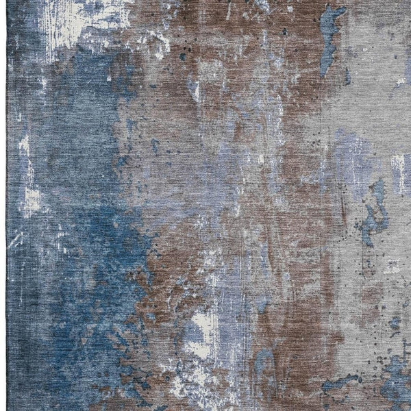 HomeRoots 9' X 12' Coffee and Blue Abstract Area Rug - Washable, UV Protected, Stain Resistant, Soft Touch! 706342