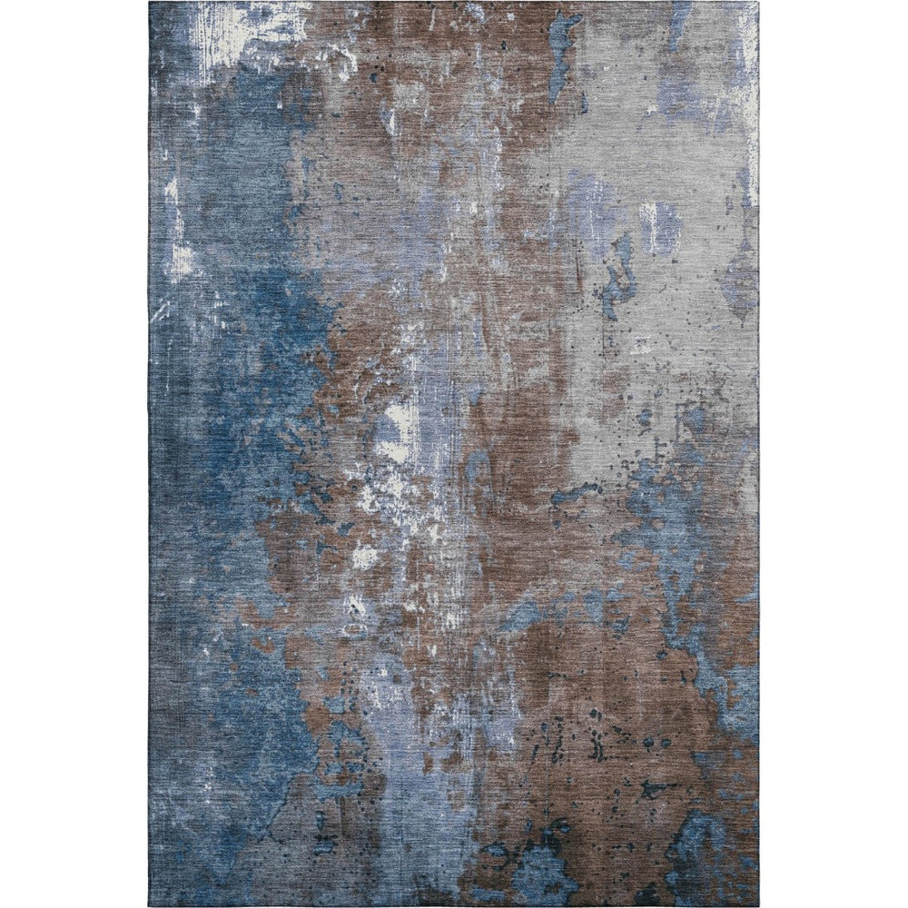 HomeRoots 10' X 14' Coffee and Blue Abstract Area Rug - Durable, Washable, UV-Protected for High-Traffic Spaces 706343