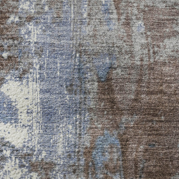 HomeRoots 10' X 14' Coffee and Blue Abstract Area Rug - Durable, Washable, UV-Protected for High-Traffic Spaces 706343