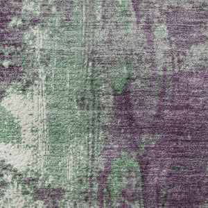 HomeRoots 8' Vibrant Emerald and Purple Abstract Round Rug - Washable, UV-Protected, Non-Slip, Durable Design 706346