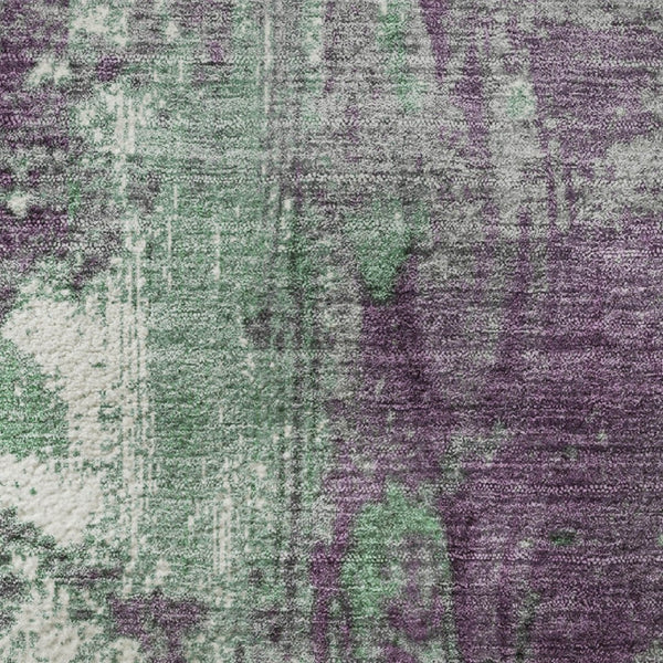 HomeRoots 8' Vibrant Emerald and Purple Abstract Round Rug - Washable, UV-Protected, Non-Slip, Durable Design 706346