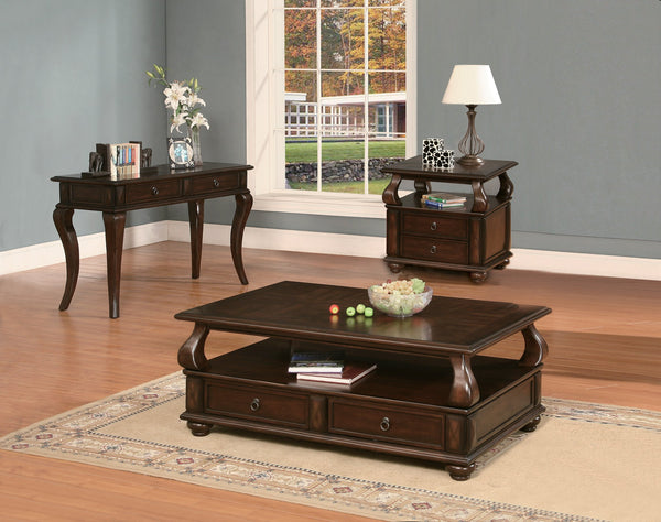 English Elm Walnut 4-Drawer Coffee Table with Shelf — Spacious Storage, Felt-Lined Drawers, Classic Walnut Finish B062P209056