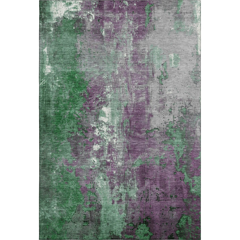 HomeRoots 9' X 12' Vibrant Emerald & Purple Abstract Washable Area Rug with UV Protection & Stain Resistance 706348