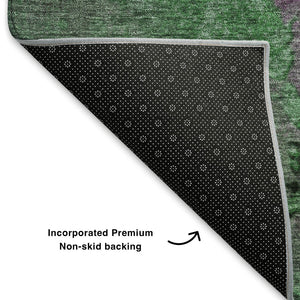 HomeRoots 9' X 12' Vibrant Emerald & Purple Abstract Washable Area Rug with UV Protection & Stain Resistance 706348