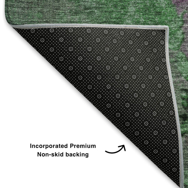 HomeRoots 9' X 12' Vibrant Emerald & Purple Abstract Washable Area Rug with UV Protection & Stain Resistance 706348