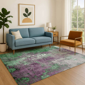 HomeRoots 9' X 12' Vibrant Emerald & Purple Abstract Washable Area Rug with UV Protection & Stain Resistance 706348