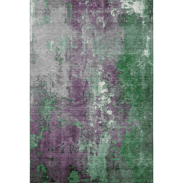 HomeRoots 9' X 12' Vibrant Emerald & Purple Abstract Washable Area Rug with UV Protection & Stain Resistance 706348