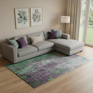 HomeRoots 10' Emerald & Purple Abstract Area Rug - Washable, UV-Protected, Stain Resistant for High-Traffic Homes 706349