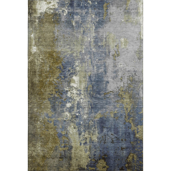 HomeRoots 5' X 8' Khaki and Blue Abstract Area Rug – Stylish, Washable, UV-Protected for Busy Homes & Pets 706351