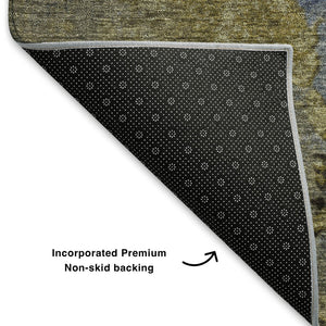 HomeRoots 5' X 8' Khaki and Blue Abstract Area Rug – Stylish, Washable, UV-Protected for Busy Homes & Pets 706351