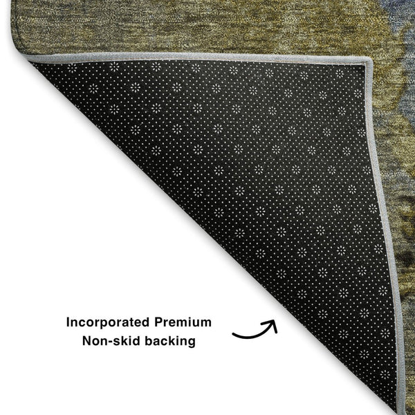 HomeRoots 5' X 8' Khaki and Blue Abstract Area Rug – Stylish, Washable, UV-Protected for Busy Homes & Pets 706351