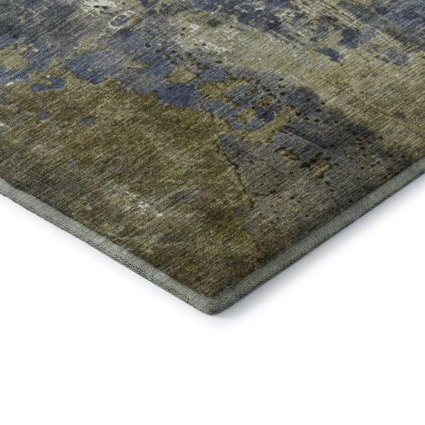 HomeRoots 5' X 8' Khaki and Blue Abstract Area Rug – Stylish, Washable, UV-Protected for Busy Homes & Pets 706351