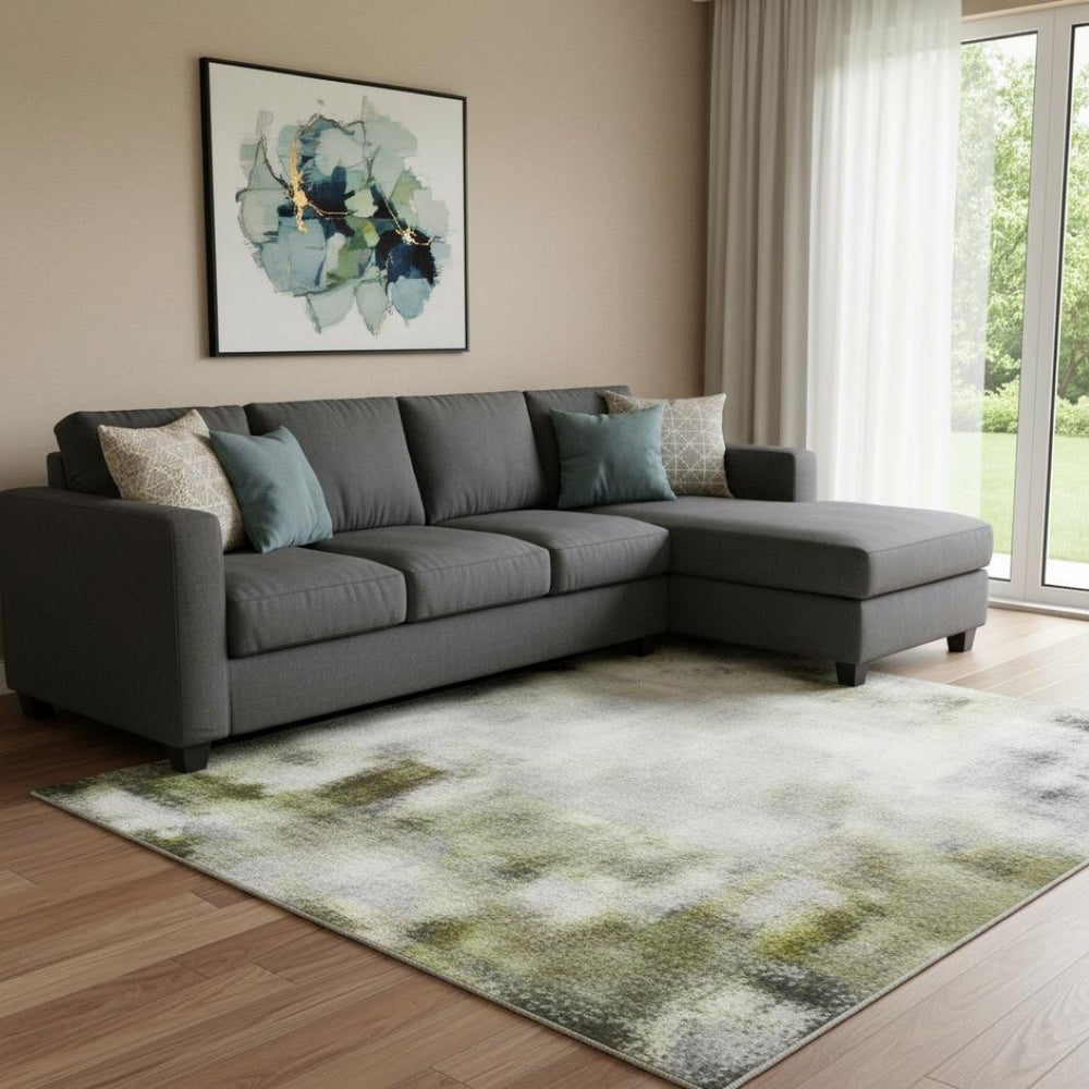 HomeRoots 8' X 10' Khaki and Blue Abstract Area Rug - UV Protected, Washable, Soft, Durable, Family-Friendly Design 706353