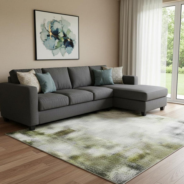 HomeRoots 8' X 10' Khaki and Blue Abstract Area Rug - UV Protected, Washable, Soft, Durable, Family-Friendly Design 706353