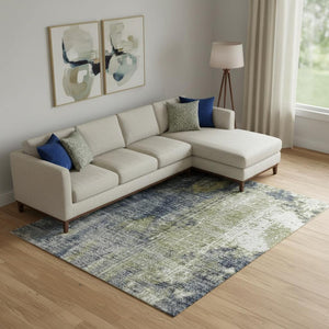 HomeRoots 9' X 12' Khaki and Blue Abstract Area Rug - Durable, Washable, UV-Protected for High-Traffic Spaces! 706354