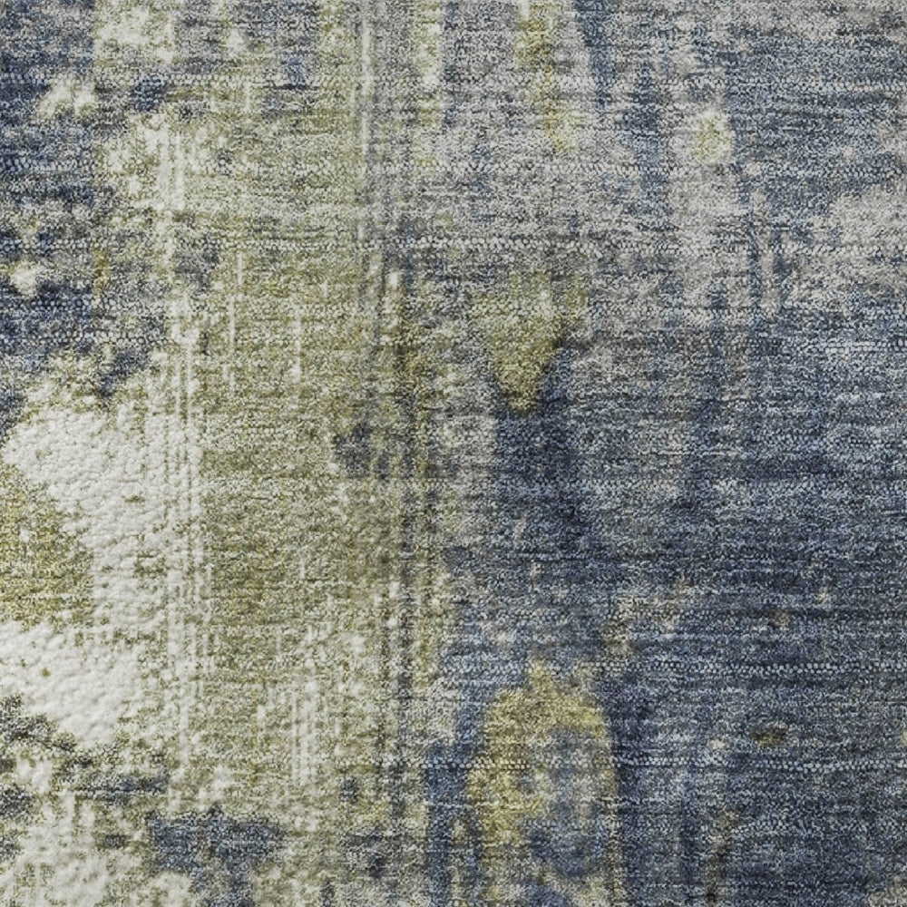 HomeRoots 9' X 12' Khaki and Blue Abstract Area Rug - Durable, Washable, UV-Protected for High-Traffic Spaces! 706354