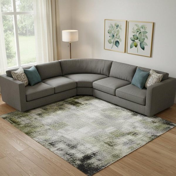 HomeRoots 10' X 14' Khaki and Blue Abstract Area Rug - Washable, UV Protected, Durable for Busy Homes & Style 706355