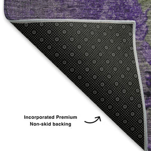 HomeRoots 5' X 8' Olive Green & Purple Abstract Washable Area Rug - Stylish, Stain-Resistant, UV Protected! 706357