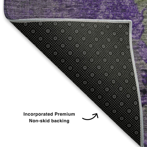HomeRoots 5' X 8' Olive Green & Purple Abstract Washable Area Rug - Stylish, Stain-Resistant, UV Protected! 706357