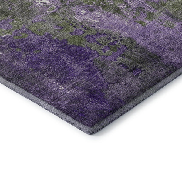 HomeRoots 5' X 8' Olive Green & Purple Abstract Washable Area Rug - Stylish, Stain-Resistant, UV Protected! 706357