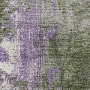 HomeRoots 8' Olive Green and Purple Abstract Round Rug - Washable, UV Protected, Durable for Indoor & Outdoor Use 706358