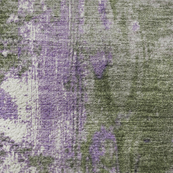 HomeRoots 8' Olive Green and Purple Abstract Round Rug - Washable, UV Protected, Durable for Indoor & Outdoor Use 706358