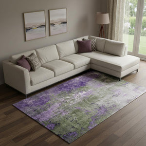 HomeRoots 9' X 12' Abstract Olive Green and Purple Washable Area Rug with UV Protection for High-Traffic Rooms 706360