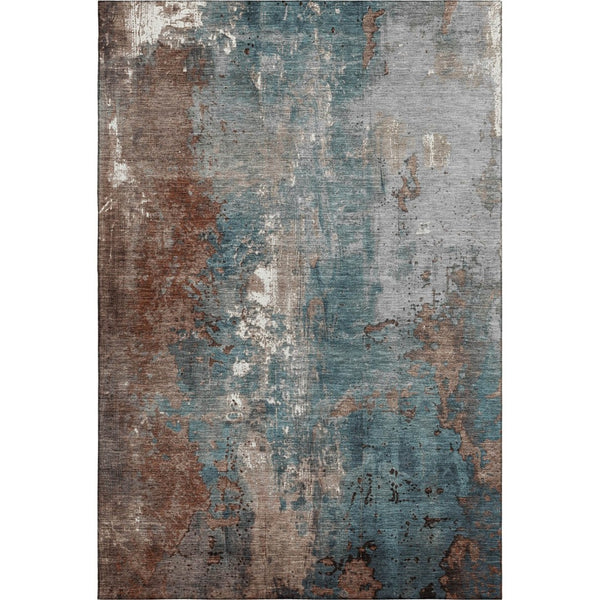 HomeRoots 5' X 8' Abstract Area Rug in Rust & Teal – Washable, UV-Protected, Pet-Friendly, Stylish Design 706363