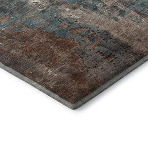 HomeRoots 8' Washable Round Rug in Rust and Teal Abstract Design – UV Protected, Stain-Resistant, Durable Options 706364