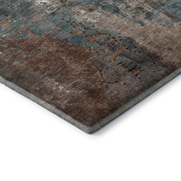 HomeRoots 8' Washable Round Rug in Rust and Teal Abstract Design – UV Protected, Stain-Resistant, Durable Options 706364