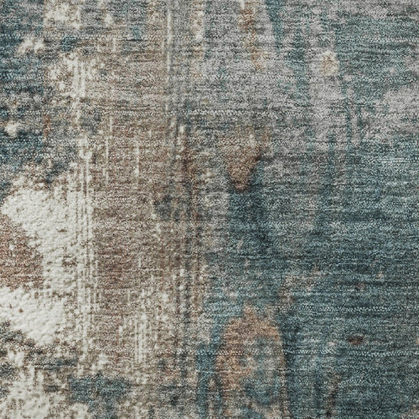 HomeRoots 8' Washable Round Rug in Rust and Teal Abstract Design – UV Protected, Stain-Resistant, Durable Options 706364