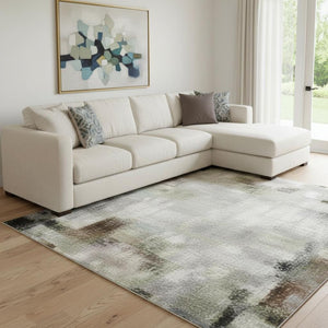 HomeRoots 8' X 10' Modern Rust and Teal Abstract Area Rug - Washable, UV Protected, Perfect for Homes with Kids! 706365
