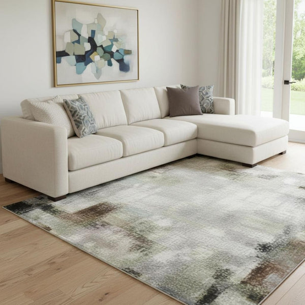 HomeRoots 8' X 10' Modern Rust and Teal Abstract Area Rug - Washable, UV Protected, Perfect for Homes with Kids! 706365