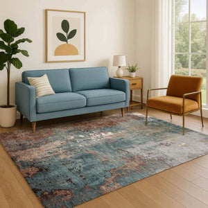HomeRoots 10' X 14' Stylish Rust and Teal Abstract Washable Area Rug with UV Protection for High-Traffic Homes 706367