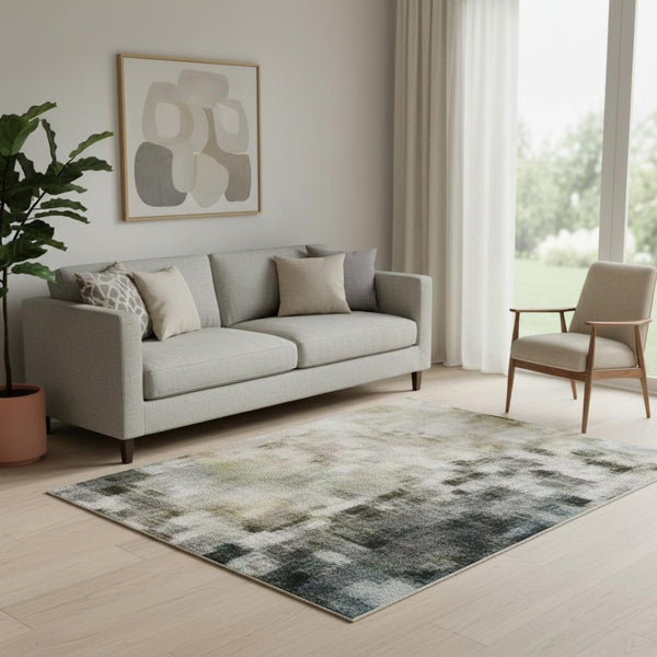 HomeRoots 5' X 8' Teal and Orange Abstract Area Rug - Washable, Stain-Resistant, UV Protected for Busy Homes 706369