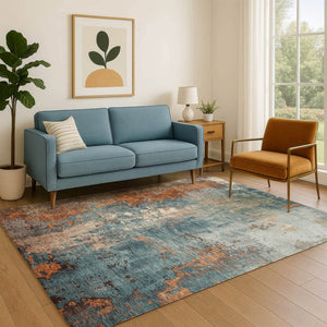 HomeRoots 5' X 8' Teal and Orange Abstract Area Rug - Washable, Stain-Resistant, UV Protected for Busy Homes 706369