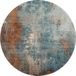 HomeRoots 8' Teal And Orange Abstract Round Rug - UV Protected, Stain Resistant, Easy Care for Stylish Spaces 706370