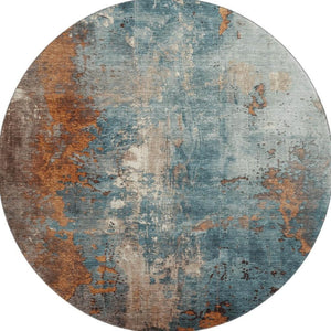 HomeRoots 8' Teal And Orange Abstract Round Rug - UV Protected, Stain Resistant, Easy Care for Stylish Spaces 706370
