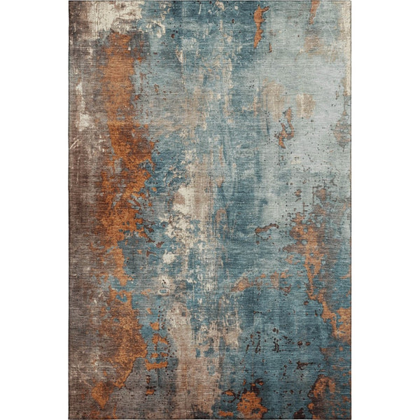 HomeRoots 9' X 12' Teal & Orange Abstract Area Rug - Durable, Washable, UV-Protected for High-Traffic Spaces 706372