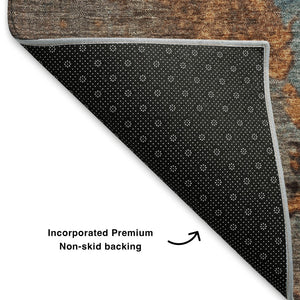 HomeRoots 9' X 12' Teal & Orange Abstract Area Rug - Durable, Washable, UV-Protected for High-Traffic Spaces 706372