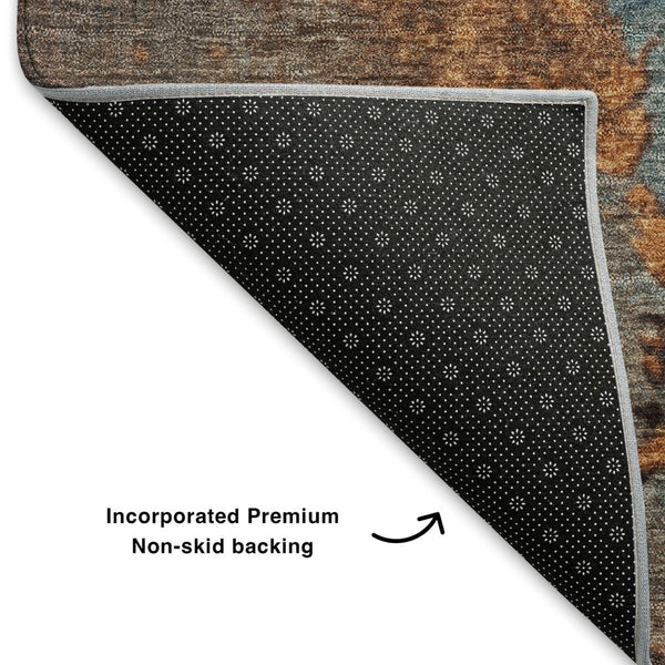 HomeRoots 9' X 12' Teal & Orange Abstract Area Rug - Durable, Washable, UV-Protected for High-Traffic Spaces 706372