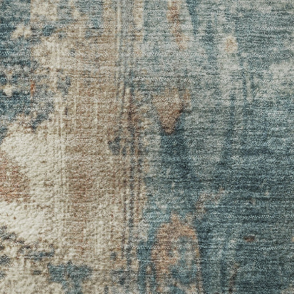 HomeRoots 9' X 12' Teal & Orange Abstract Area Rug - Durable, Washable, UV-Protected for High-Traffic Spaces 706372