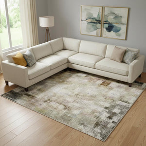 HomeRoots 10' X 14' Teal & Orange Abstract Area Rug - Washable, UV-Protected, Durable for High-Traffic Areas 706373