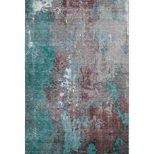HomeRoots 8' X 10' Turquoise and Merlot Abstract Washable Area Rug with UV Protection for Modern Spaces 706377