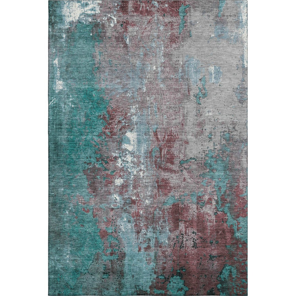 HomeRoots 8' X 10' Turquoise and Merlot Abstract Washable Area Rug with UV Protection for Modern Spaces 706377