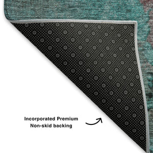 HomeRoots 8' X 10' Turquoise and Merlot Abstract Washable Area Rug with UV Protection for Modern Spaces 706377